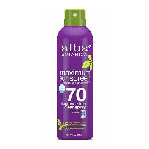 Alba Botanica Maximum Sunscreen Fragrance Free Clear Spray SPF 70, 6 Oz